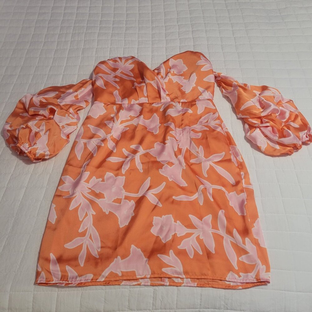 Lulus bright orange, soft pink satin dress